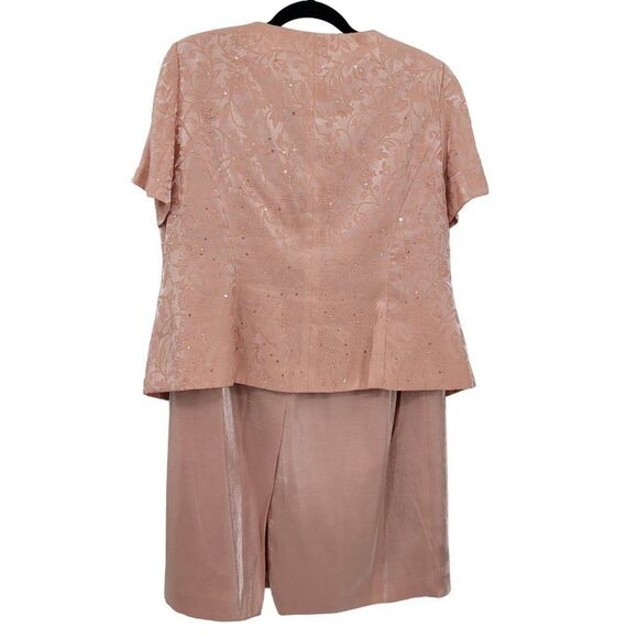 Vintage 80's Maxi Skirt Set Petites 16WP Pink Modest Beaded Button Up Shimmer - Picture 3 of 17